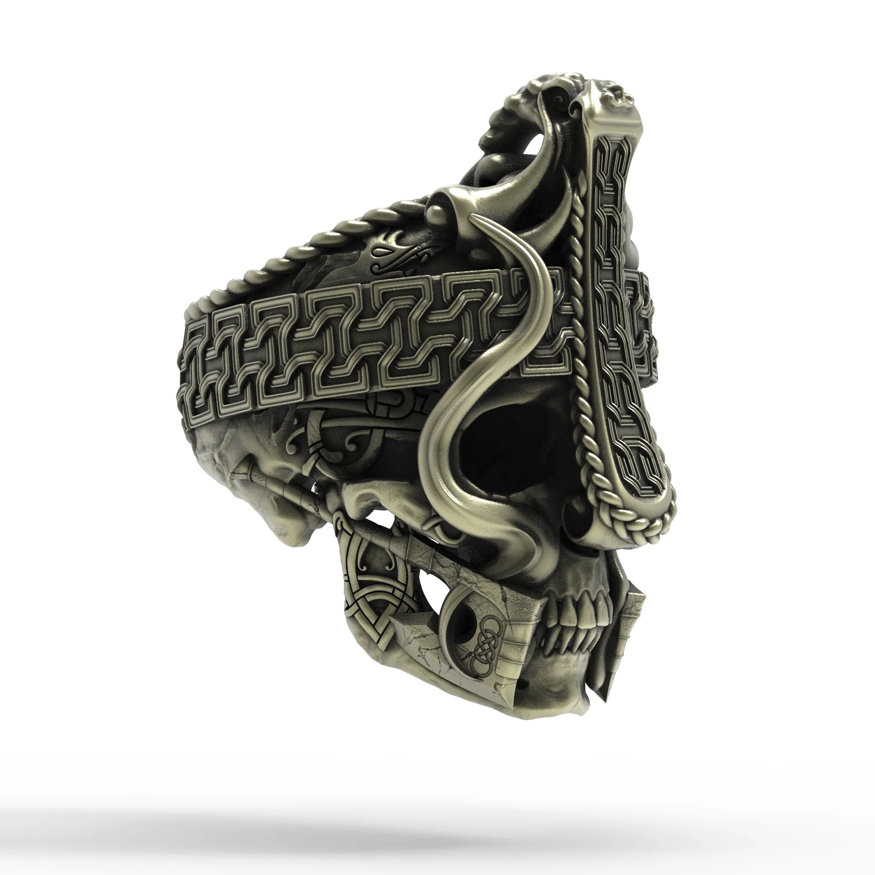 Brass Nordic Viking Skull Ring - Image 5