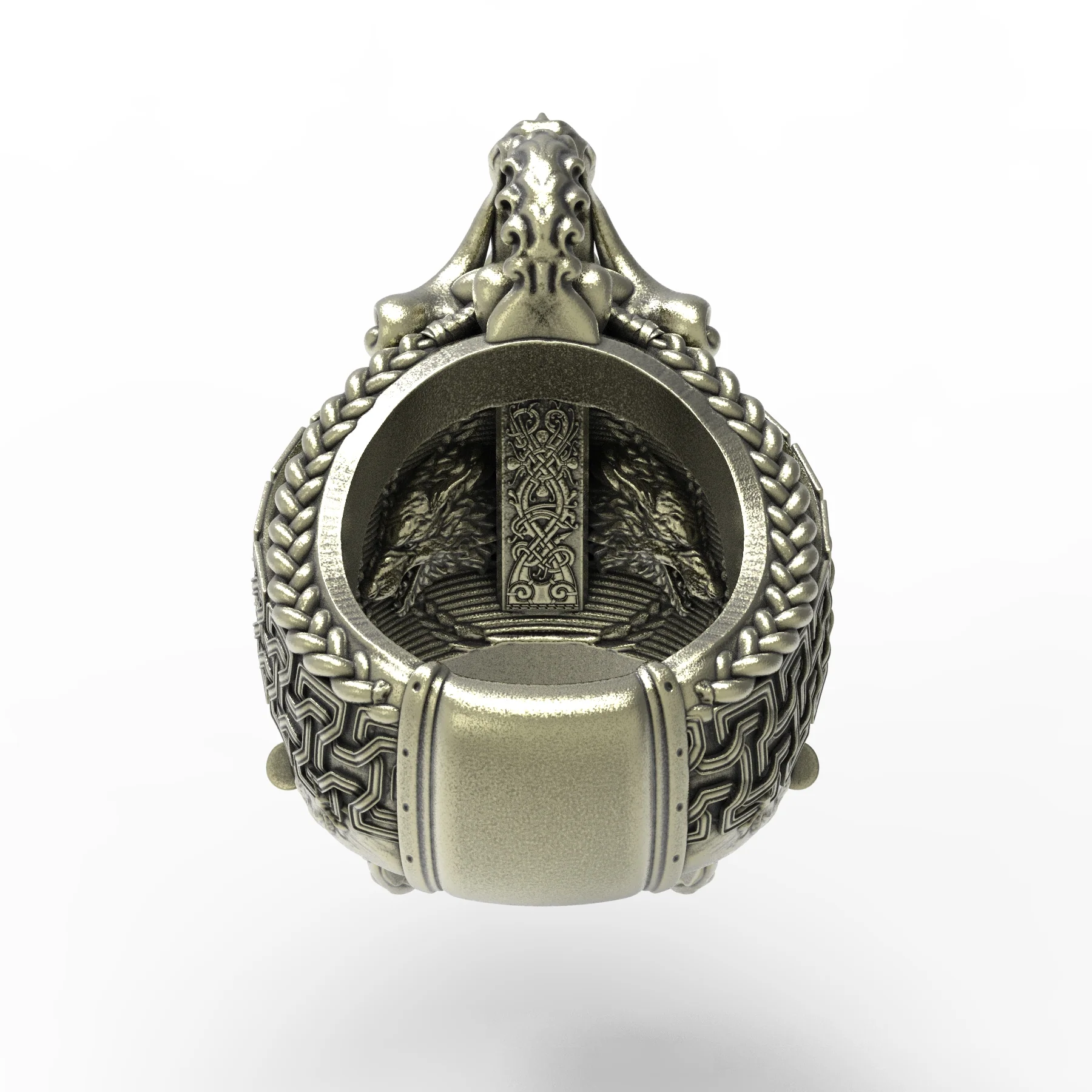 Brass Nordic Viking Skull Ring - Image 6