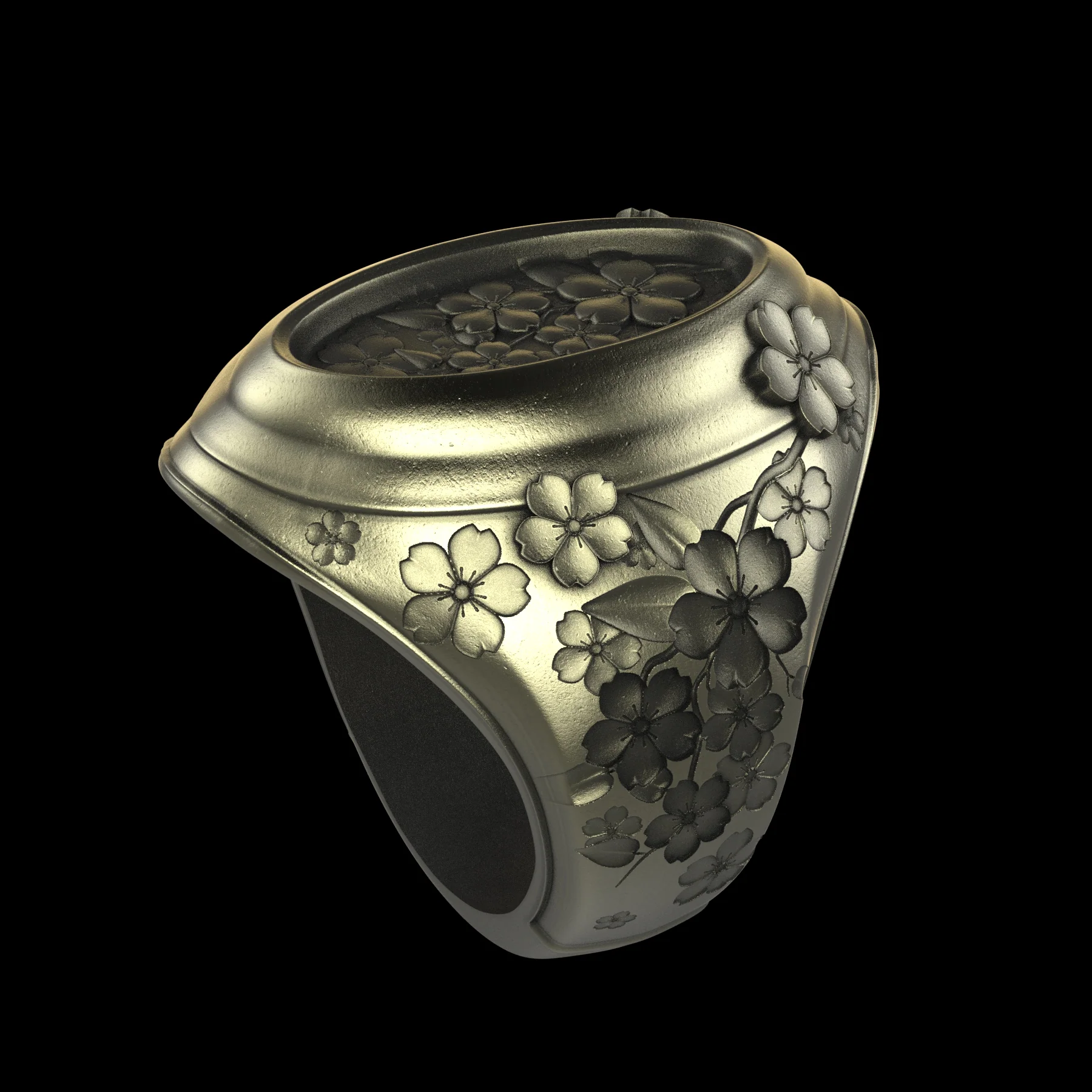 Brass Sakura Signet Ring - Image 3
