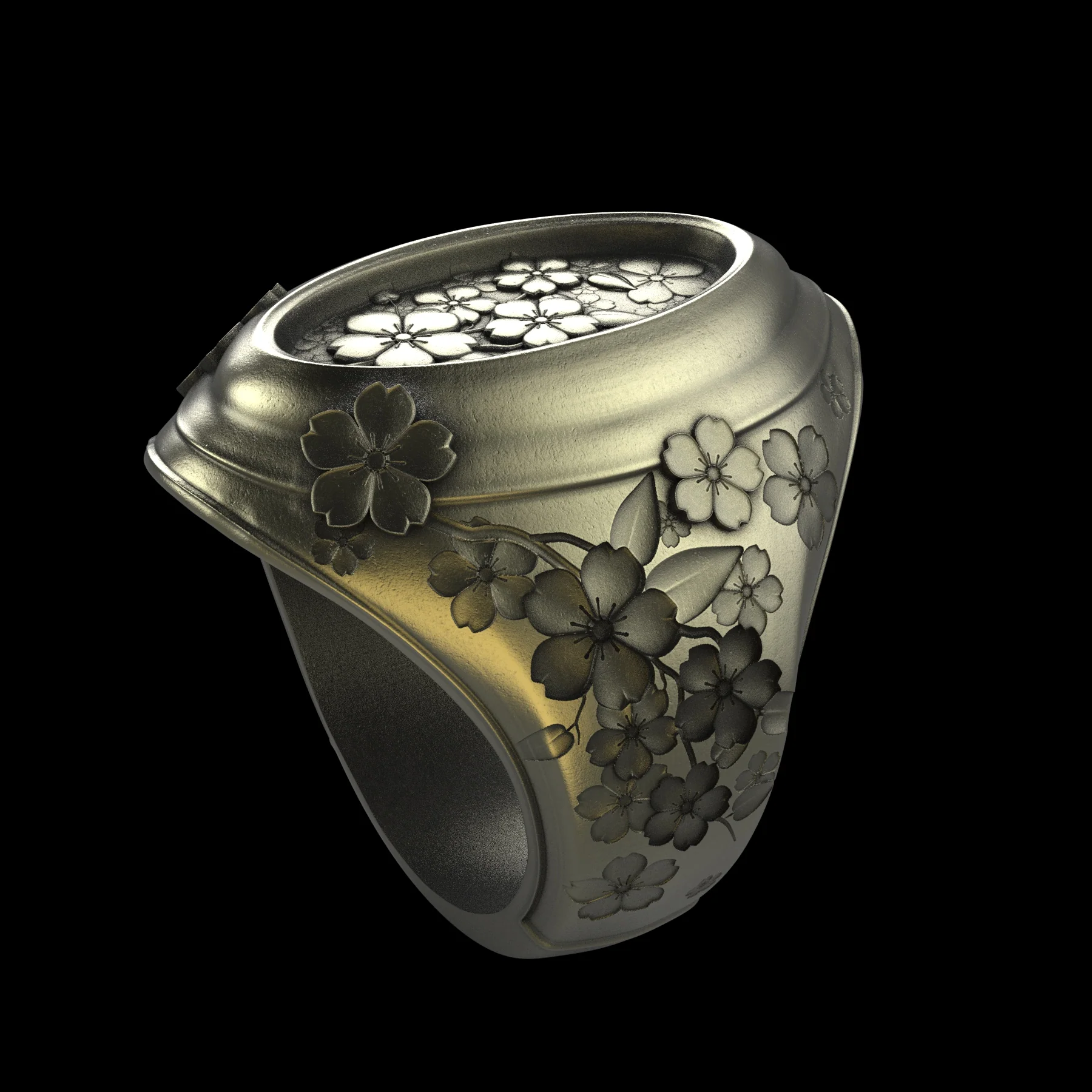 Brass Sakura Signet Ring - Image 4
