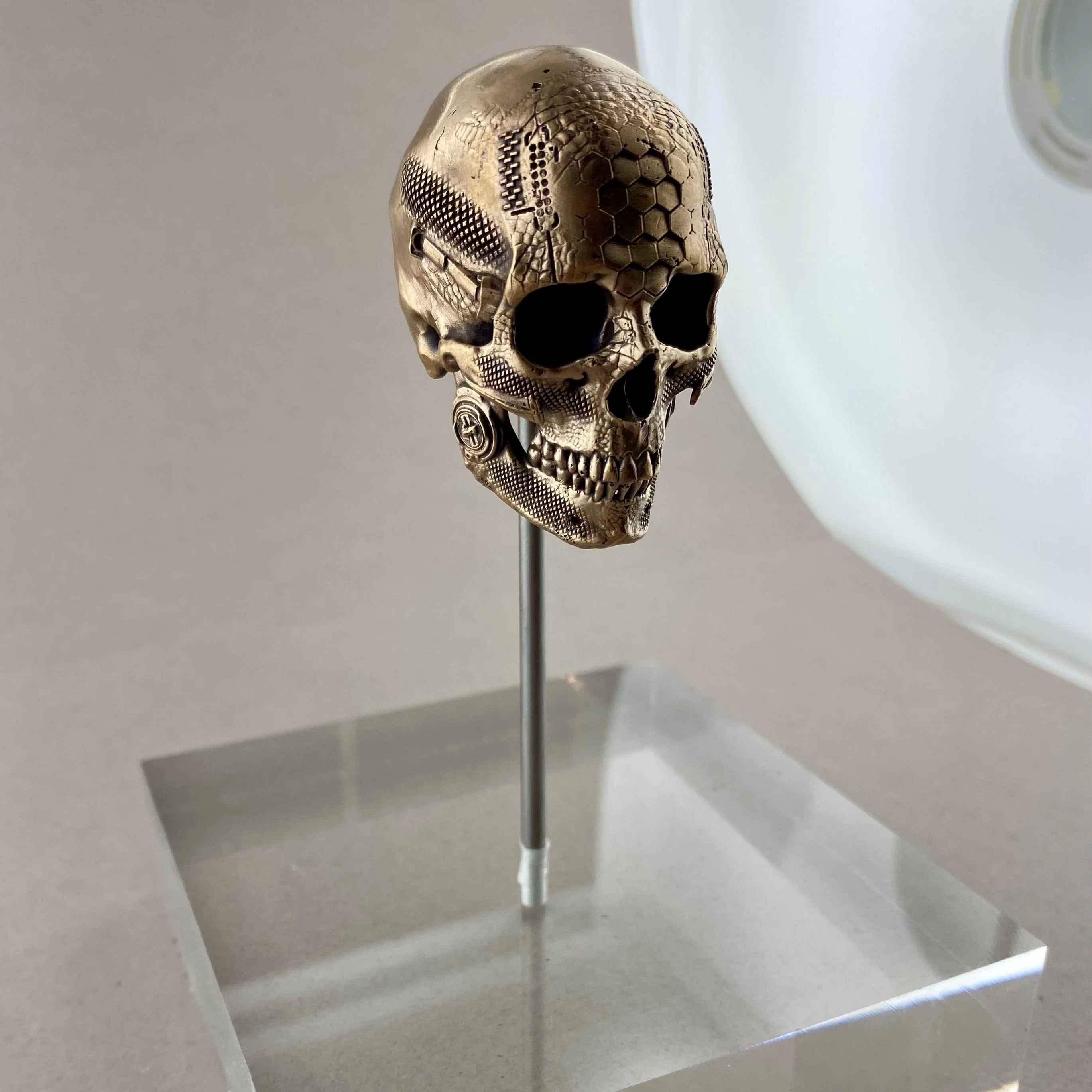 Small Brass TechSkull.1 Sculpture - Image 4