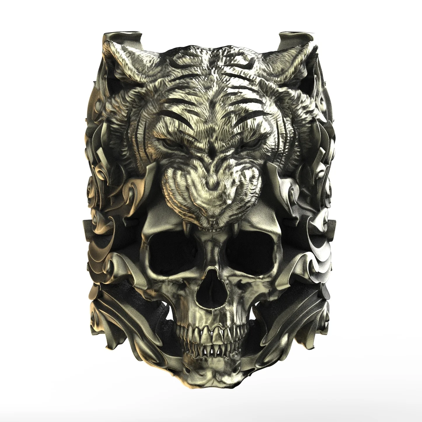Brass Tiger Skull Ring - Image 2