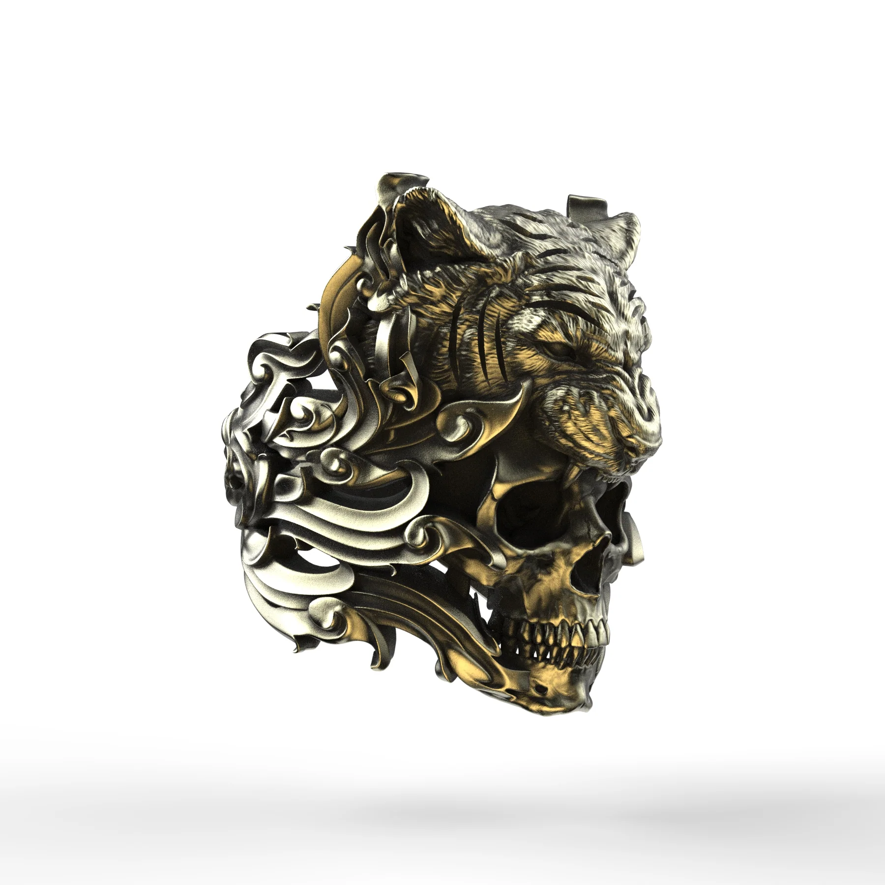 Brass Tiger Skull Ring - Image 5