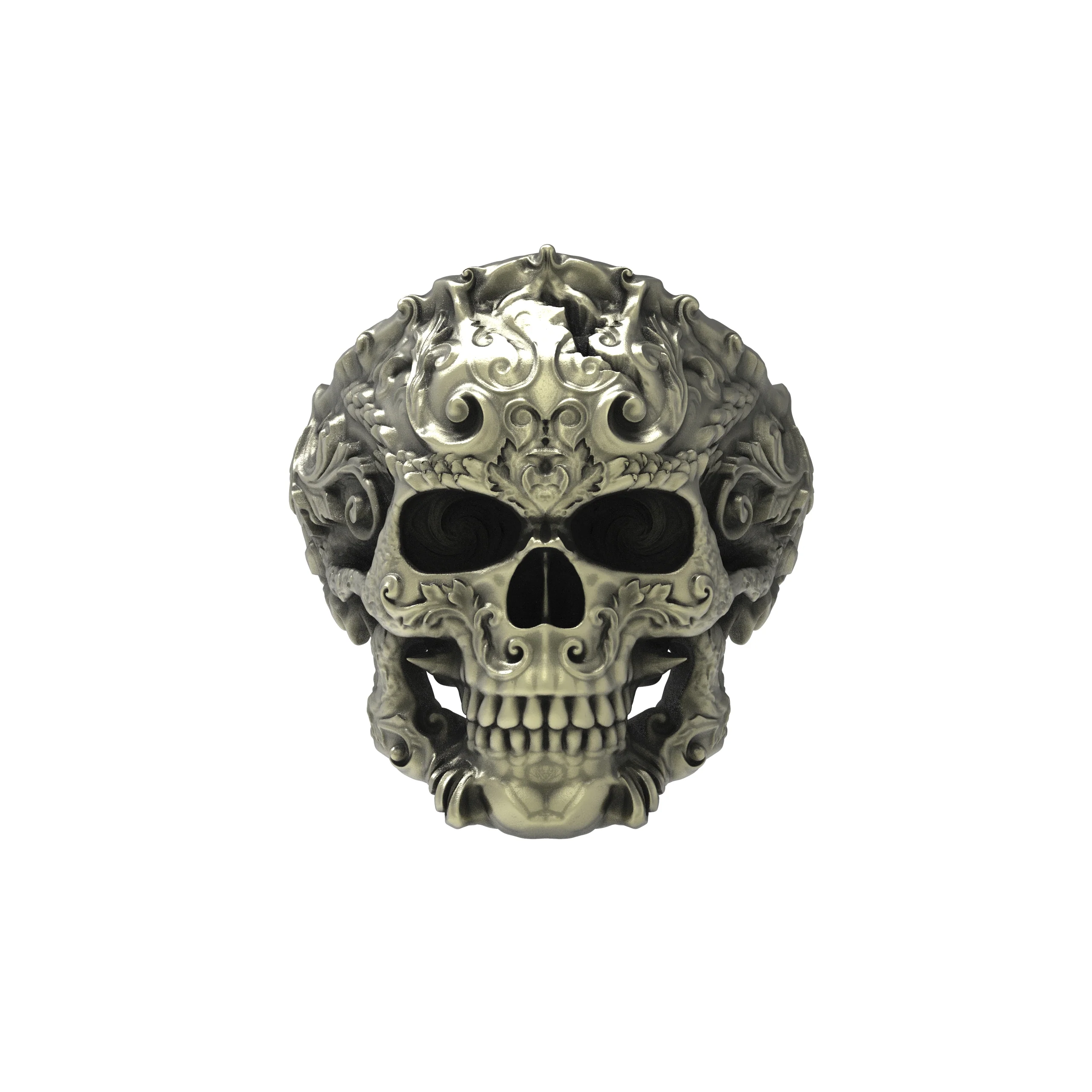 Brass Flourish Skull Ring - Image 2