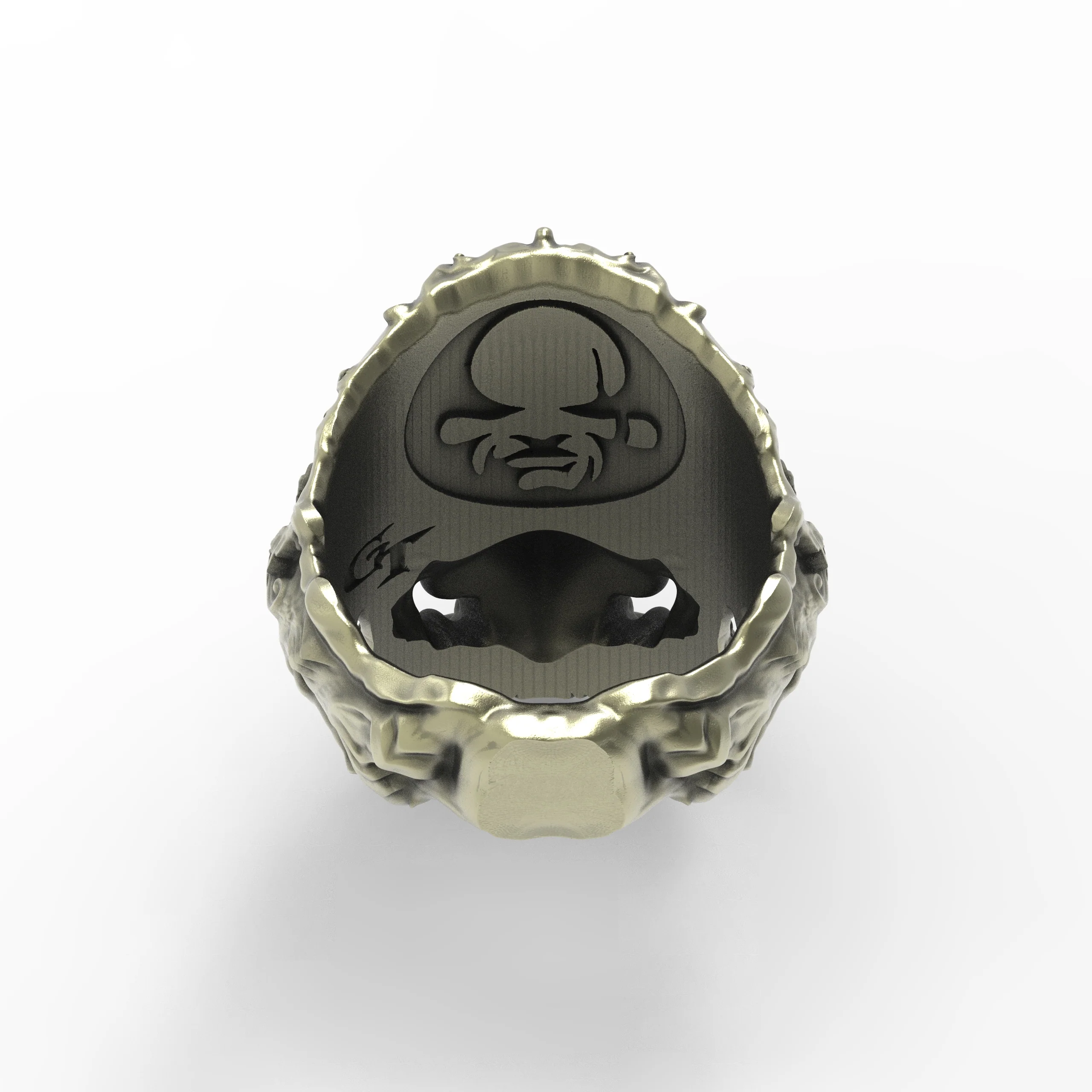 Brass Flourish Skull Ring - Image 4