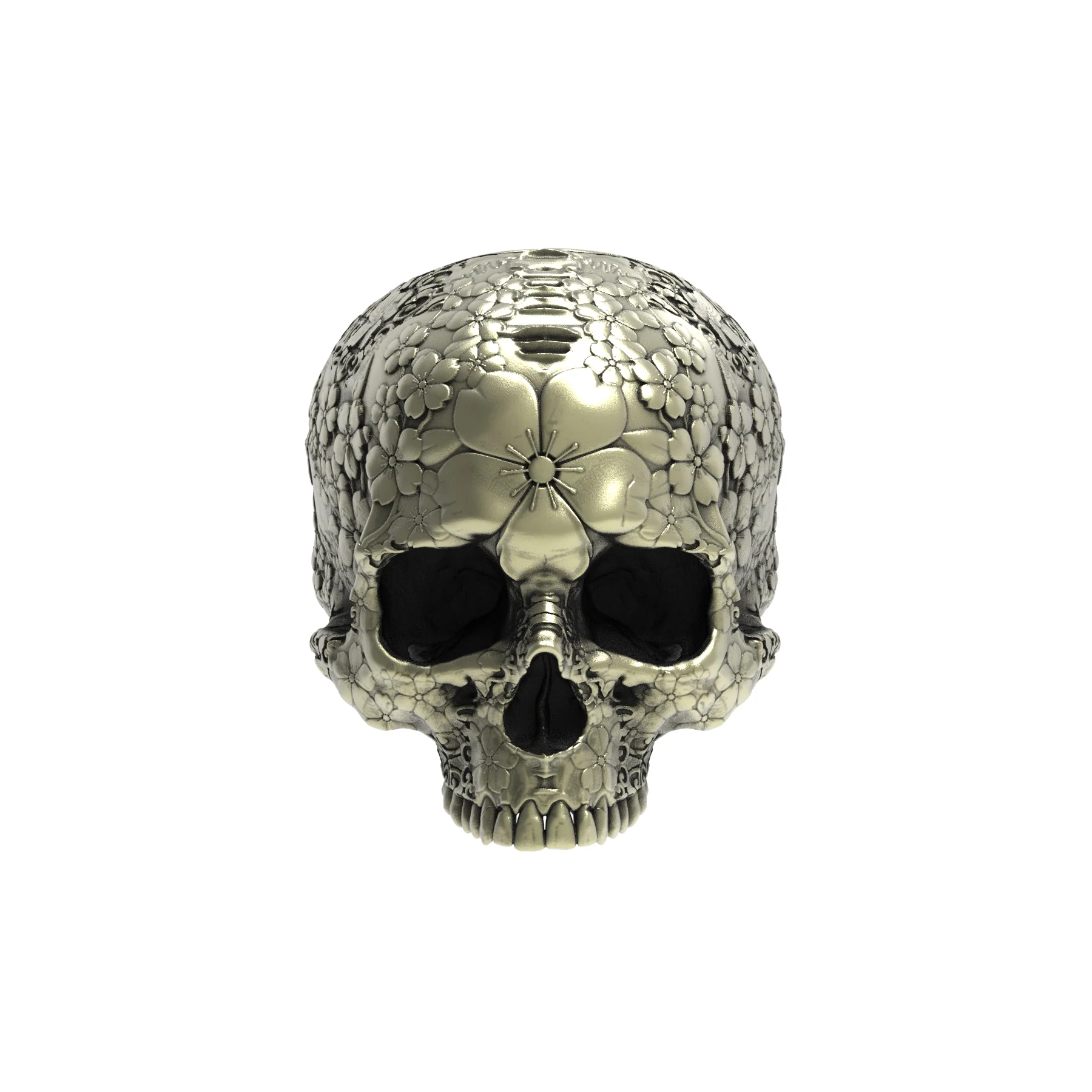 Brass Japanese Garden Skull Ring
