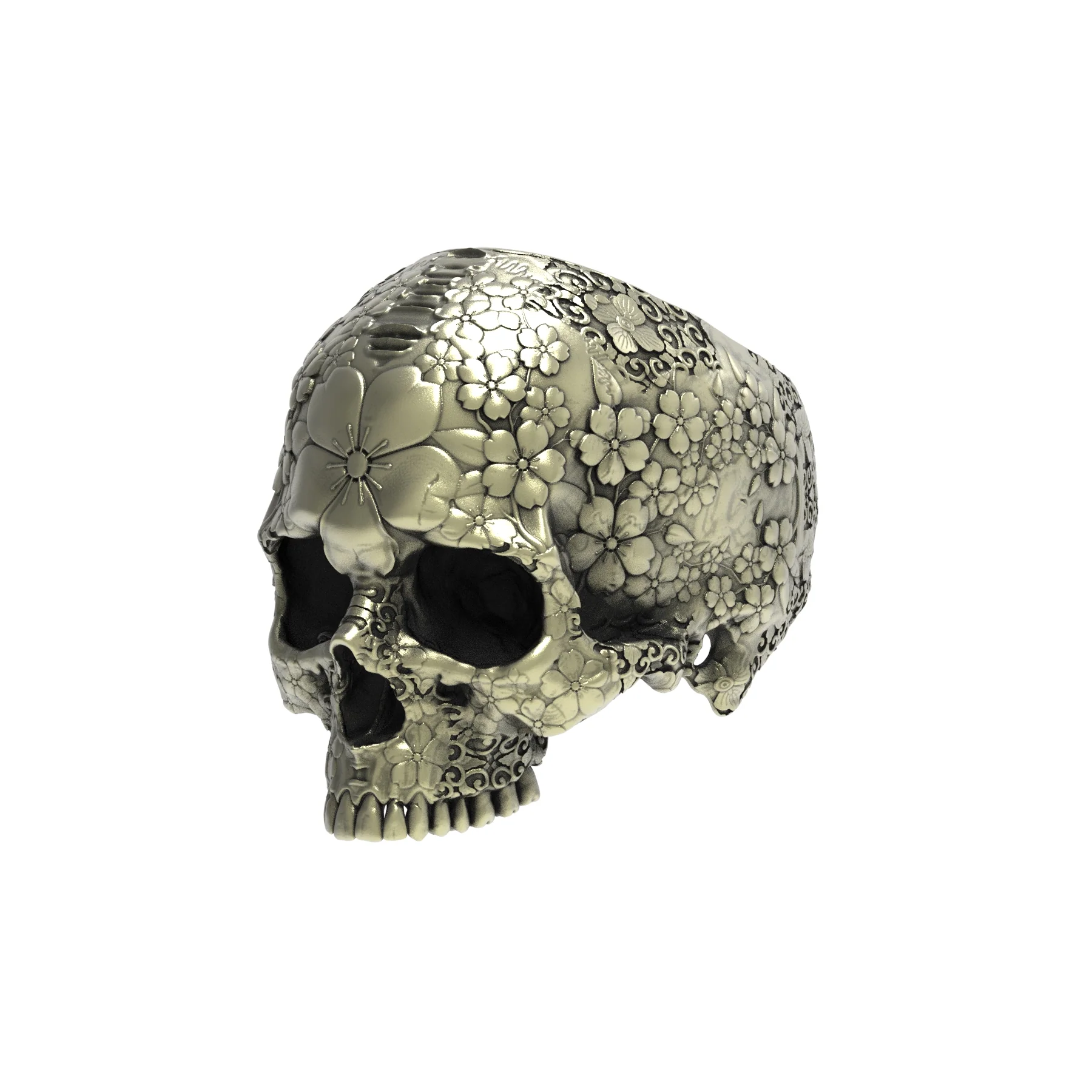 Brass Japanese Garden Skull Ring - Image 2