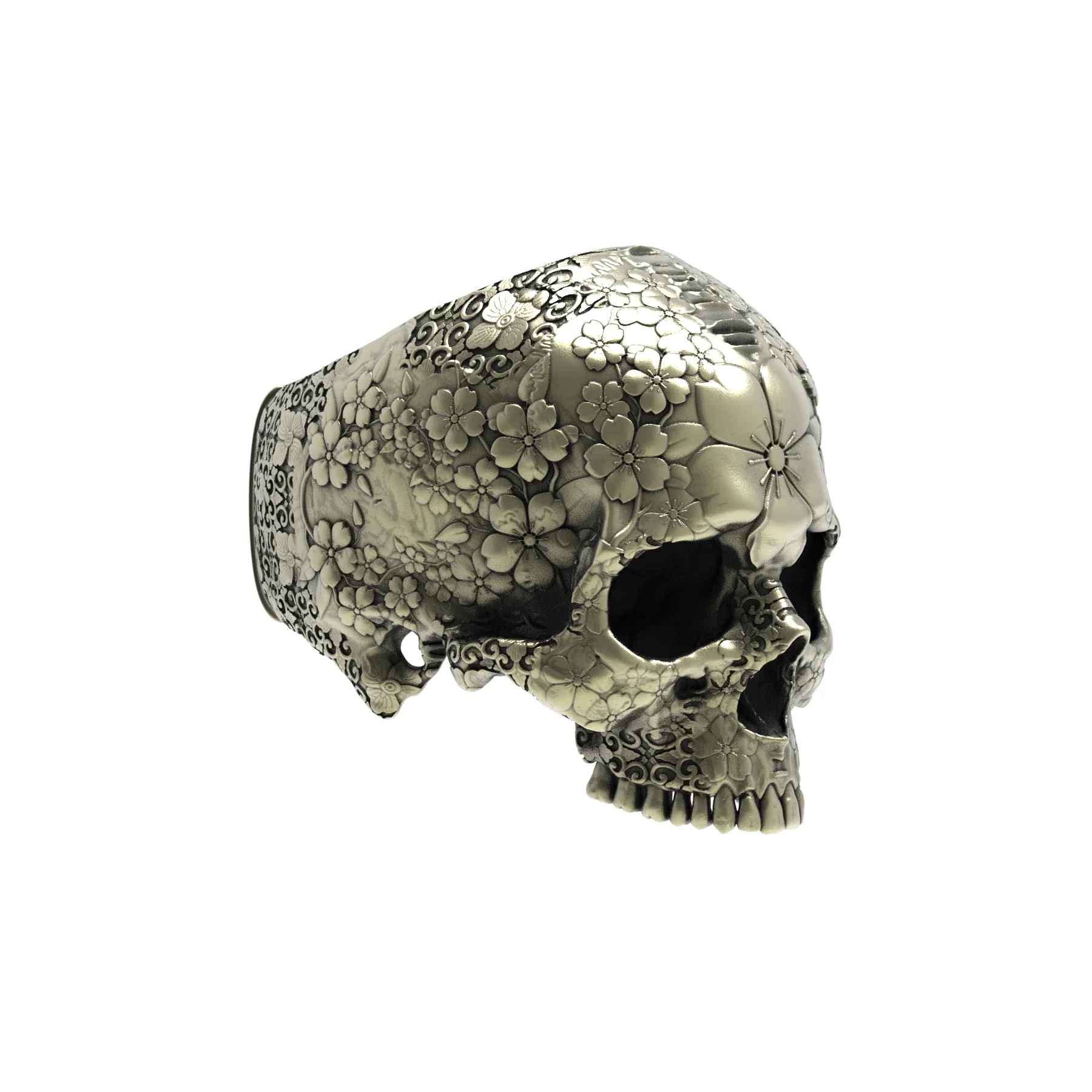 Brass Japanese Garden Skull Ring - Image 3