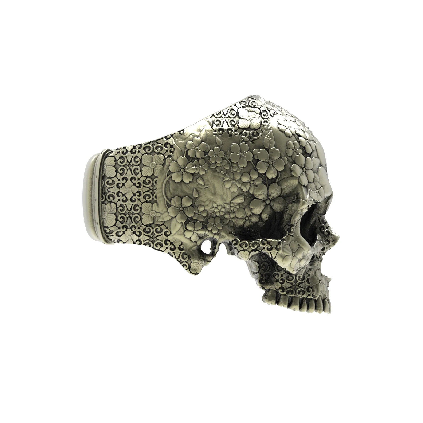 Brass Japanese Garden Skull Ring - Image 4