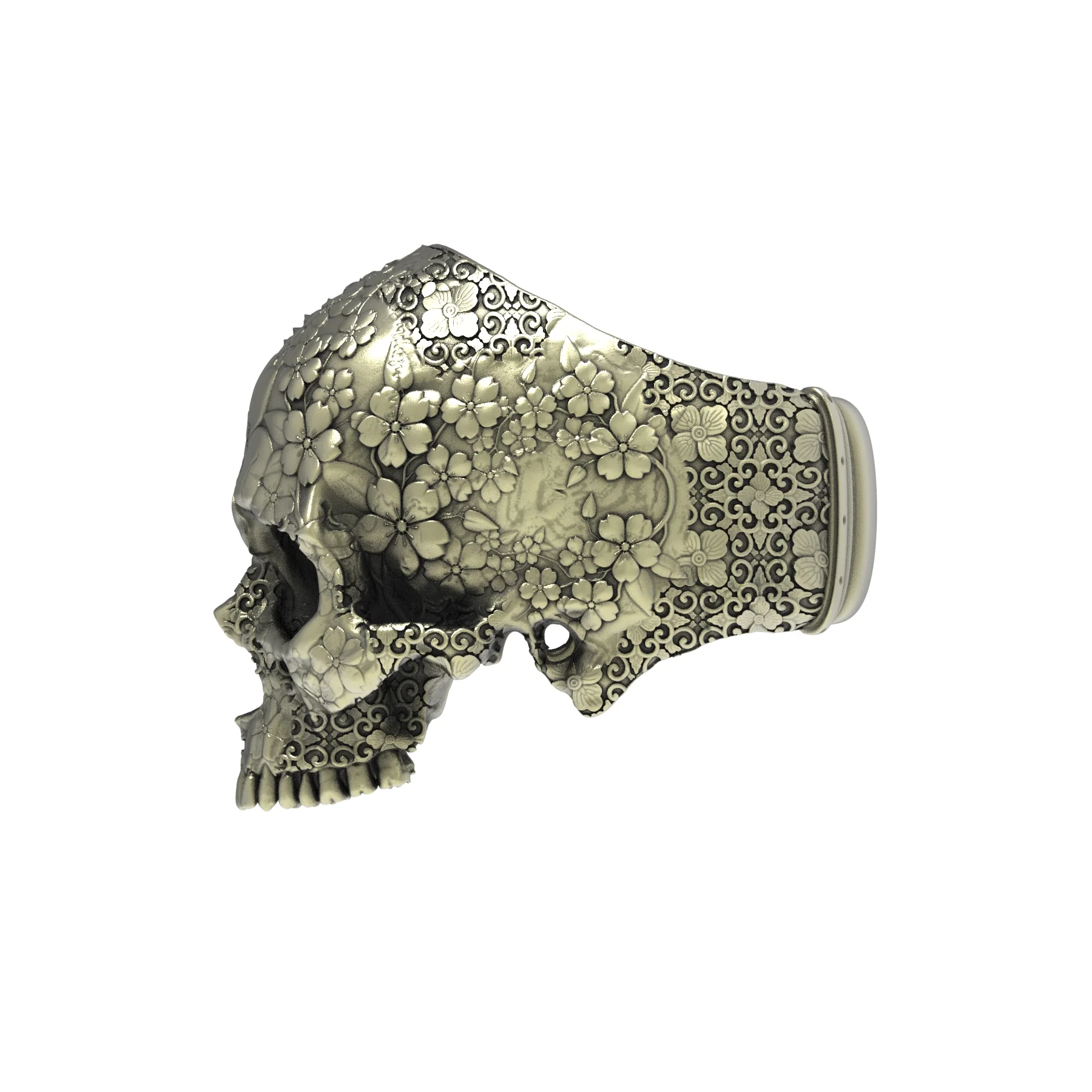 Brass Japanese Garden Skull Ring - Image 5