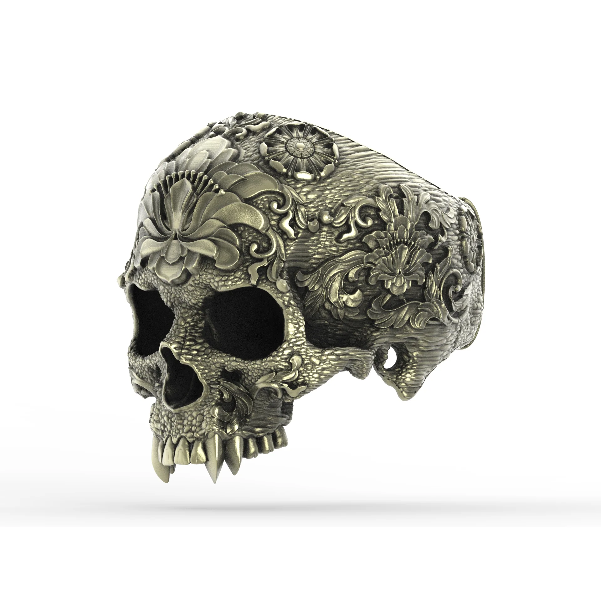 Brass Ornamental Skull Ring - Image 2