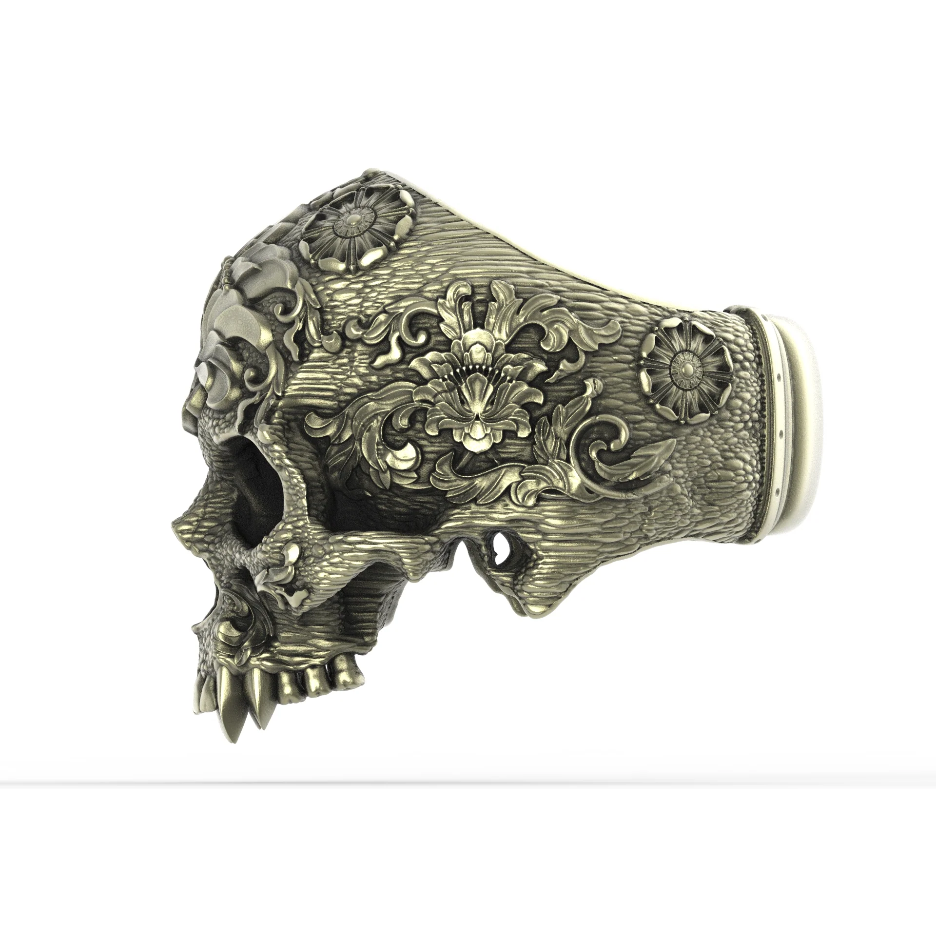 Brass Ornamental Skull Ring - Image 3