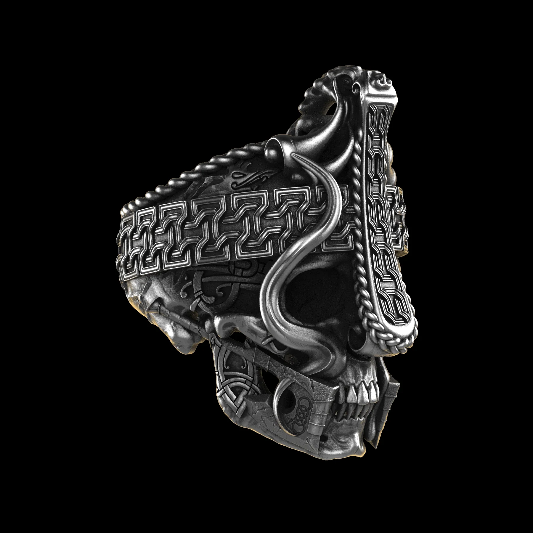 Nordic Viking Skull Ring Sterling Silver - Image 3