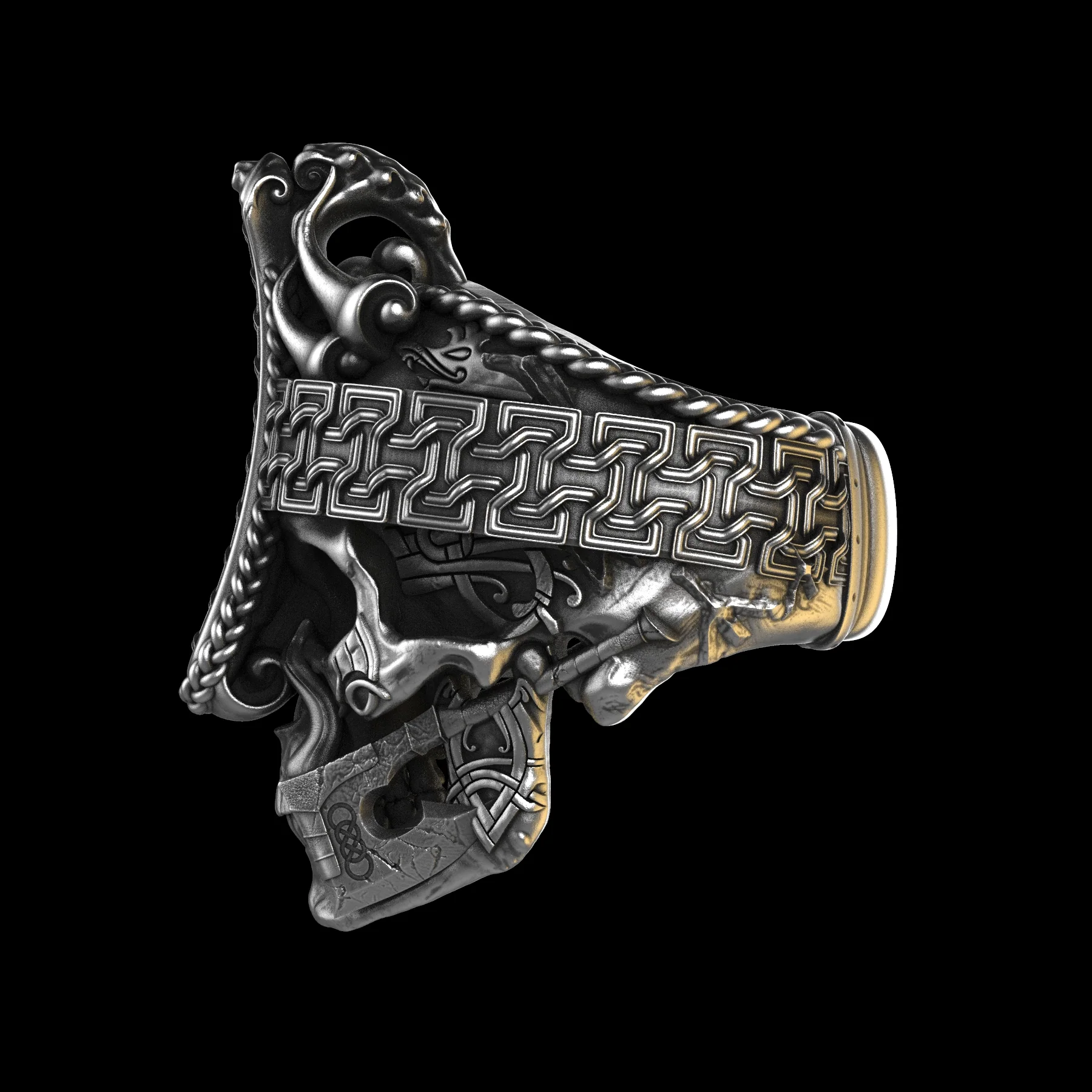 Nordic Viking Skull Ring Sterling Silver - Image 4