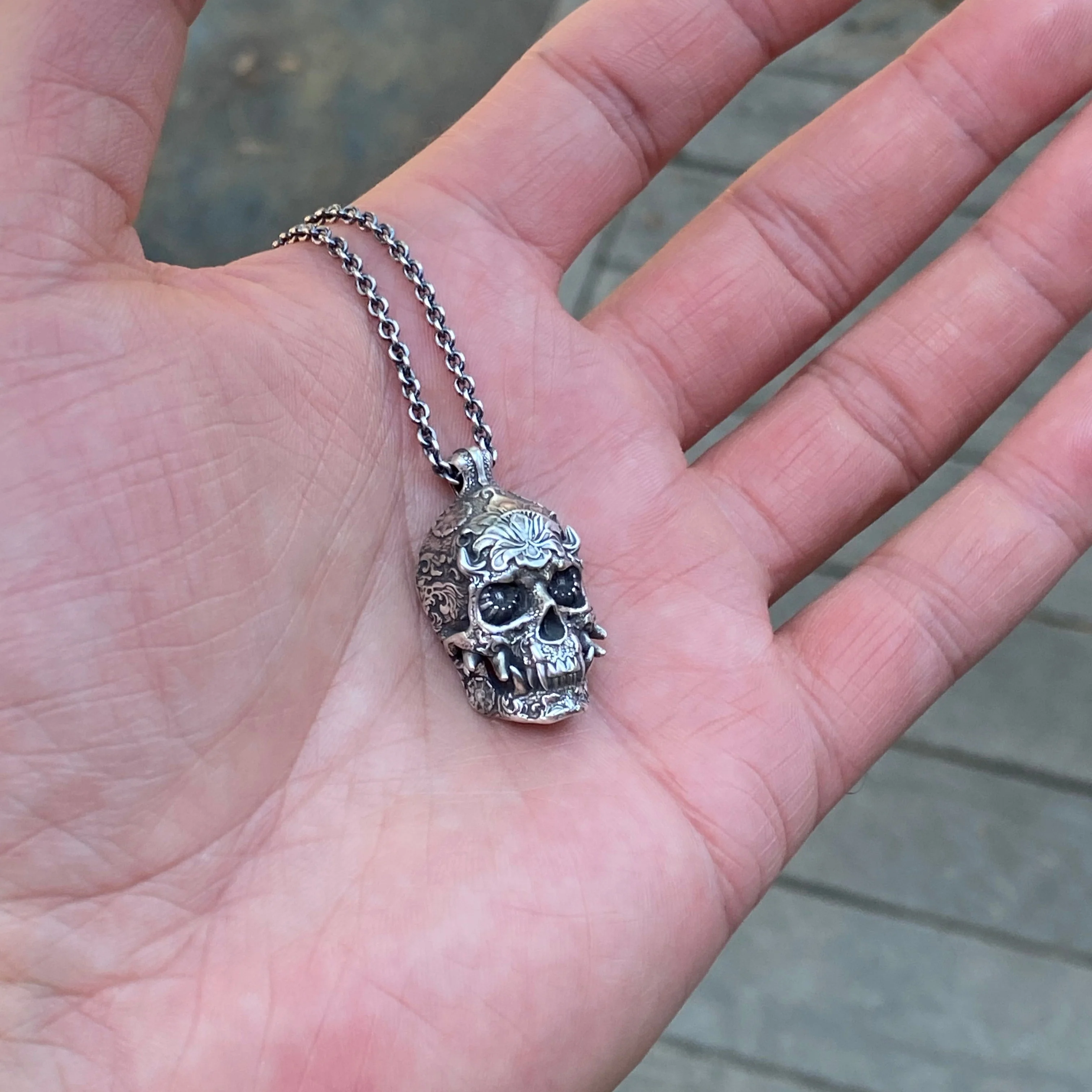 Oni Skull Sterling Pendant - Image 7