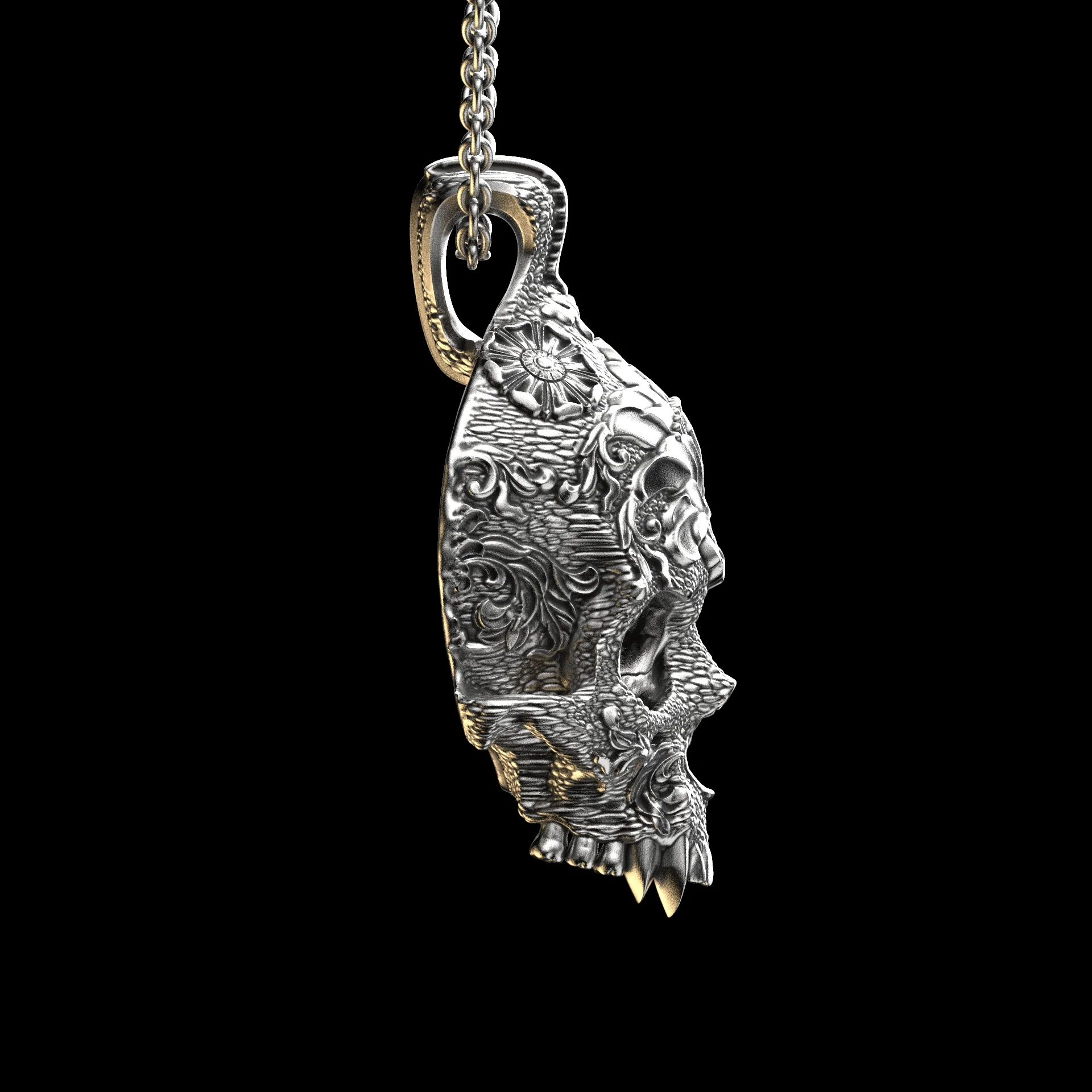 Ornamental Skull Sterling Pendant - Image 3