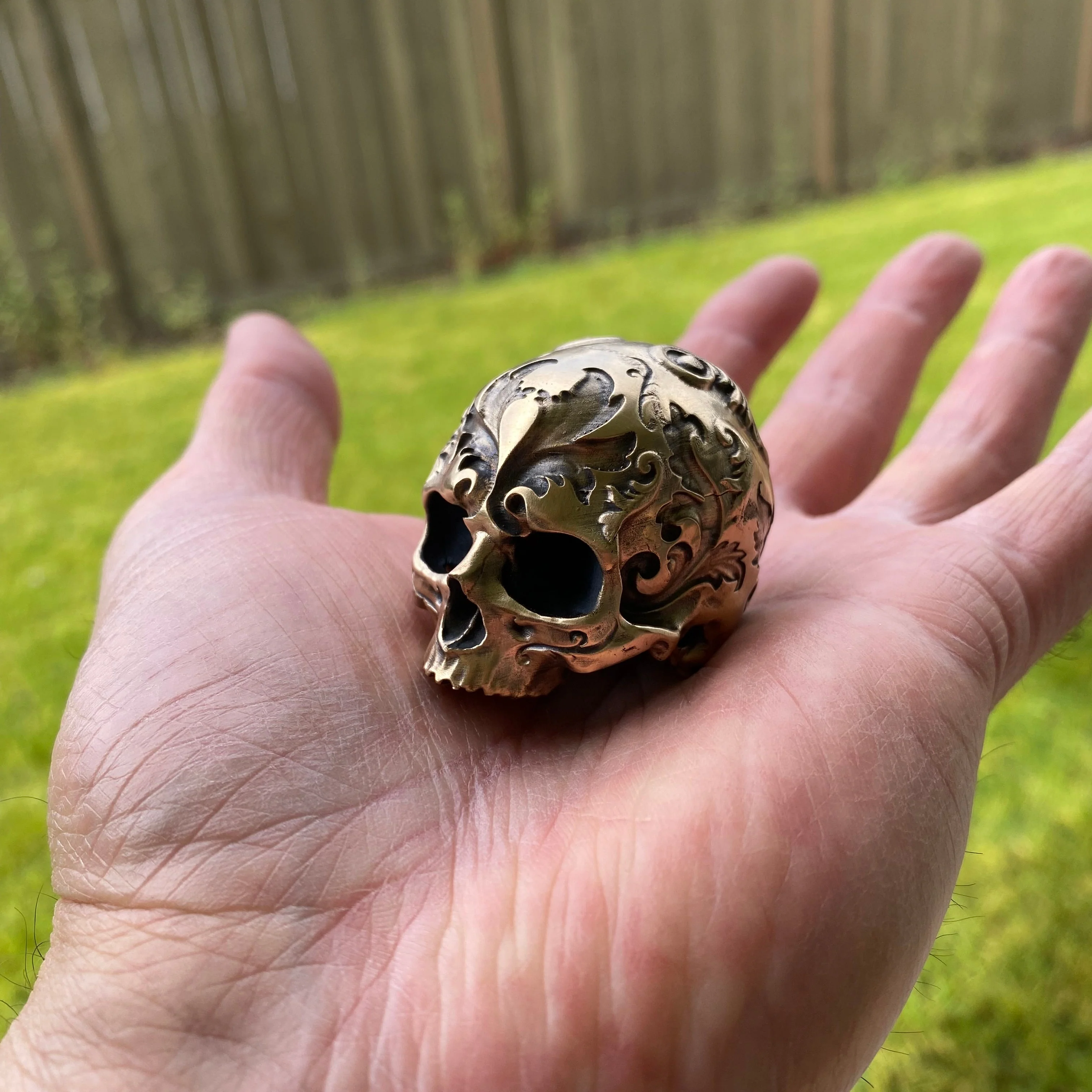 Small Brass Baroque Skull Sculpture - Image 4