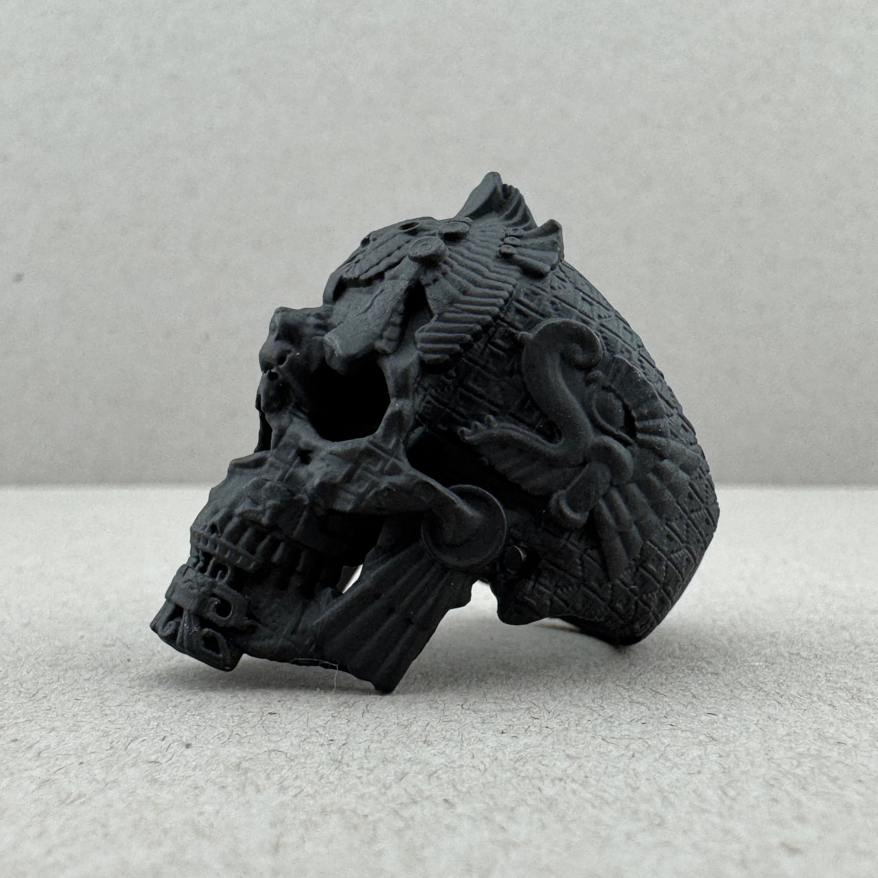 Sz7.5 Black Ceramic on Brass Meso Skull Ring
