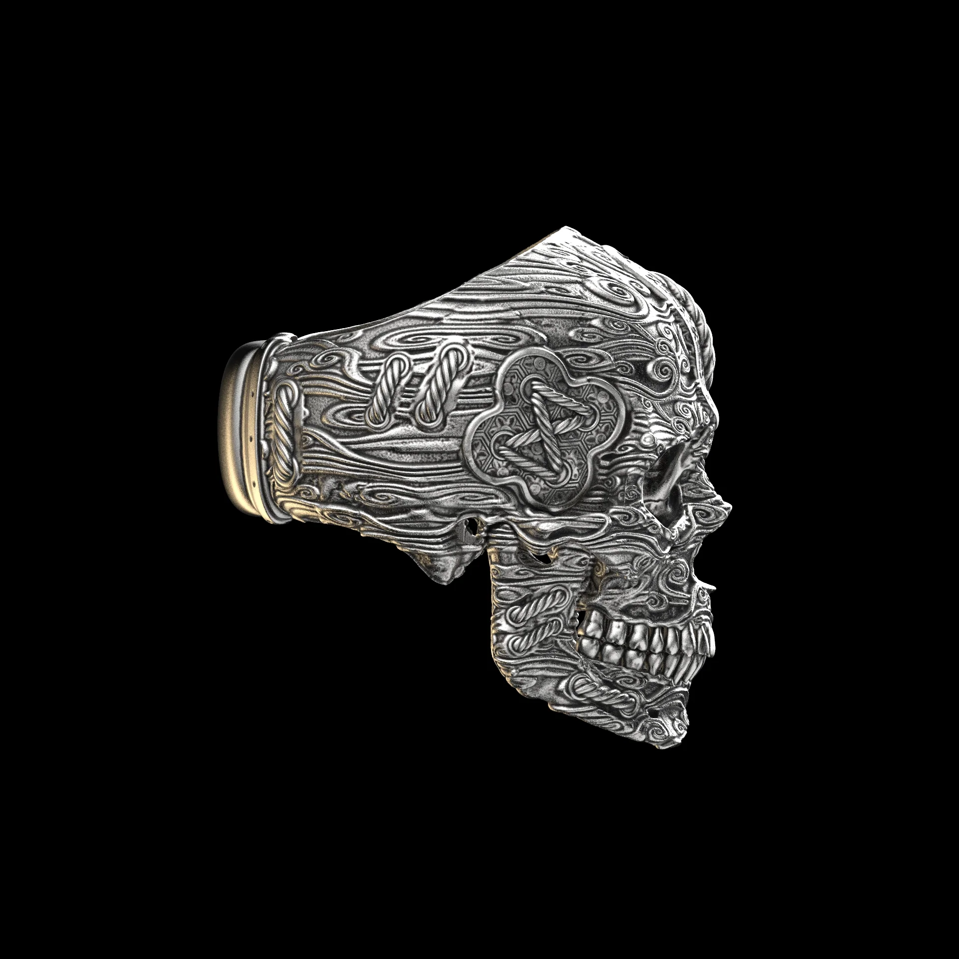 Tied Wind Skull Ring Sterling - Image 3
