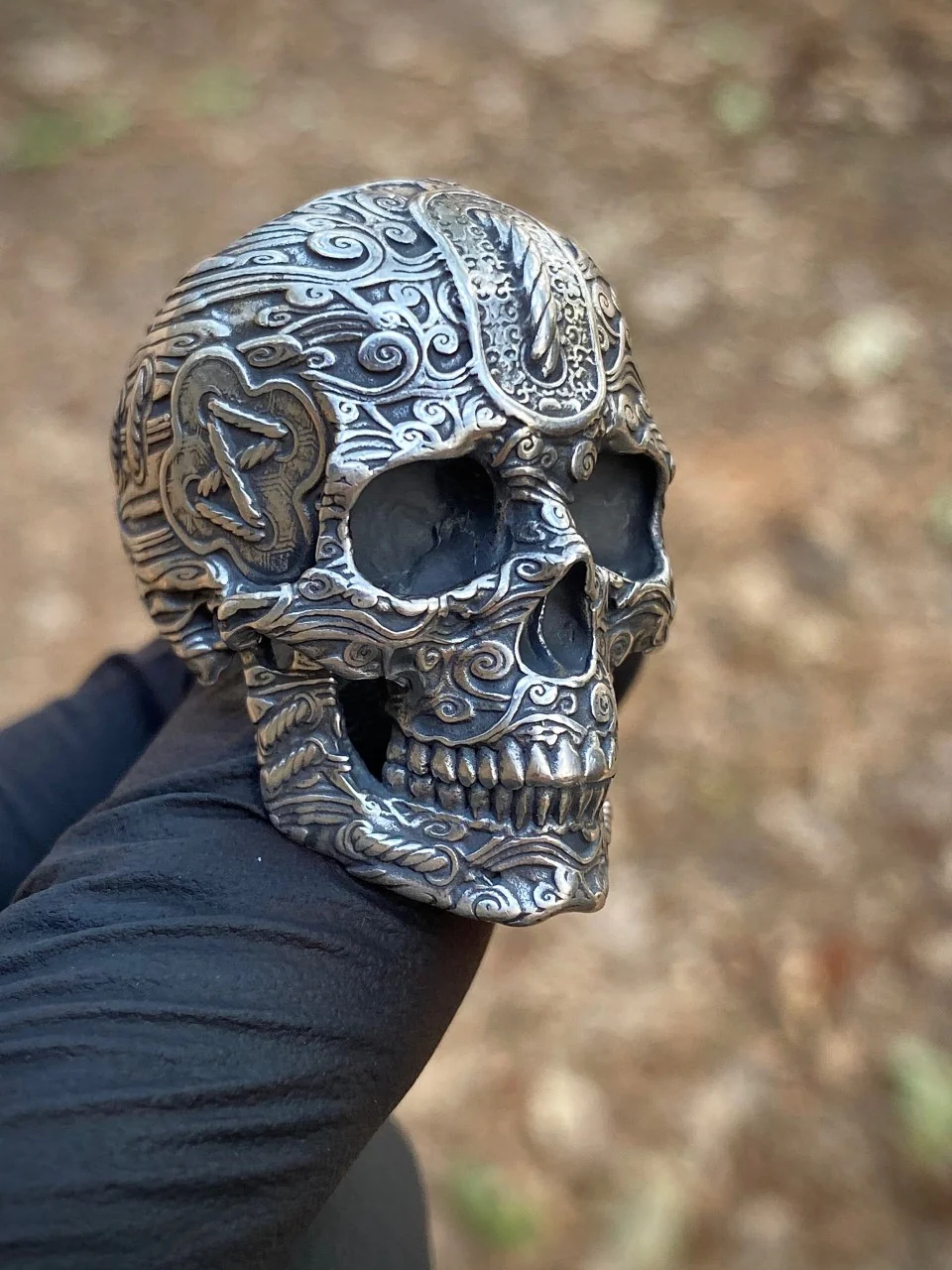 Tied Wind Skull Ring Sterling - Image 5