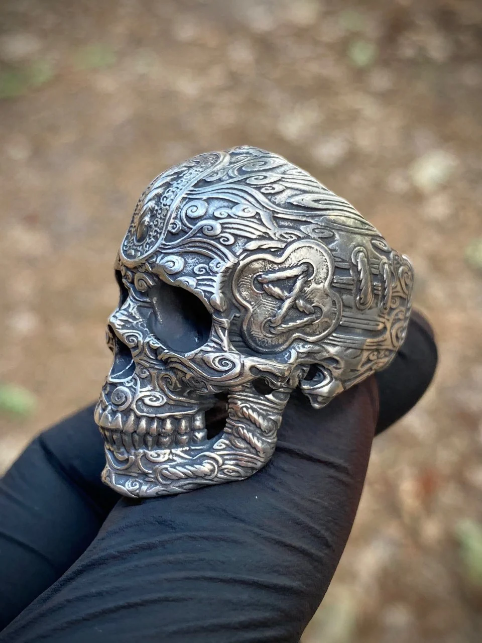 Tied Wind Skull Ring Sterling - Image 6