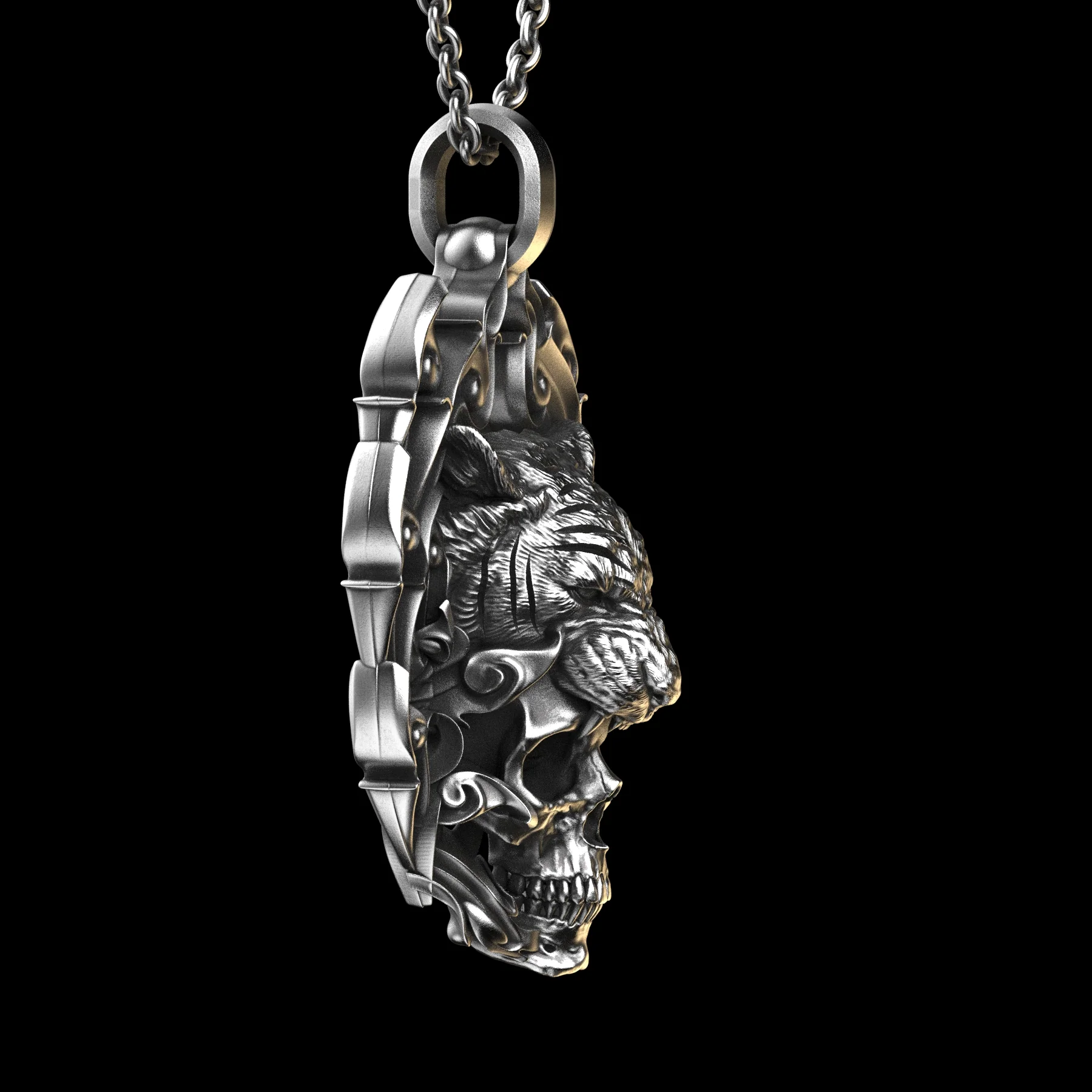 Tiger Skull Sterling Pendant - Image 3